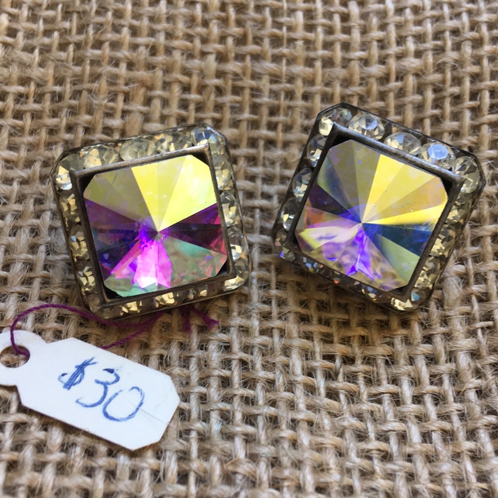 Silver and Crystal rhinestone clip on earrings